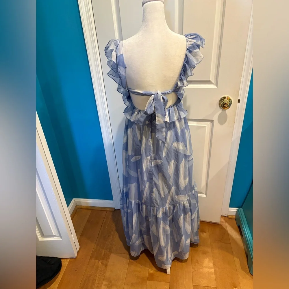 Abercrombie & Fitch Drama Ruffle Maxi Dress blue chiffon XS new NWT Fairycore